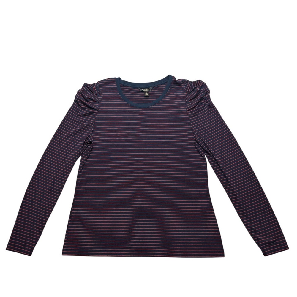 Banana Republic Threadsoft Top Womens Medium Navy Red Striped Puffed Shoulder LS
